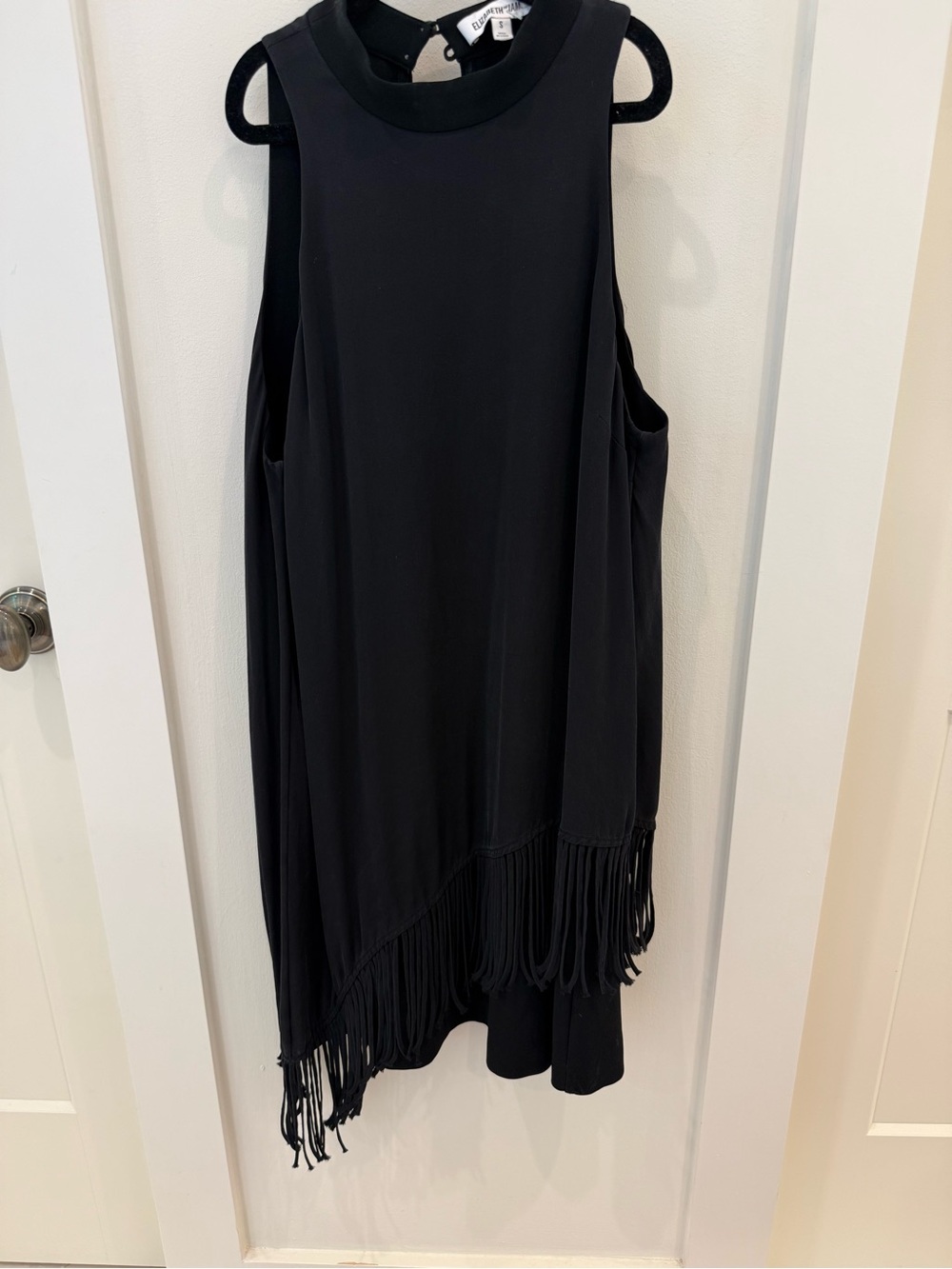 Elizabeth and James Black Fringe Sleeveless Dress,
